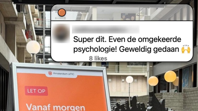 Amsterdam UMC zet bezoekers aan het denken met 'zorgwekkende' borden in ziekenhuishal